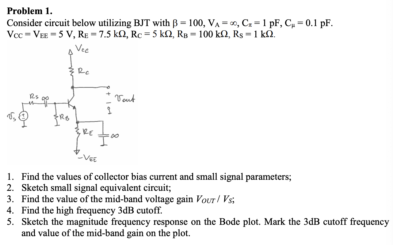 Solved Problem 1. Consider circuit below utilizing BJT with | Chegg.com