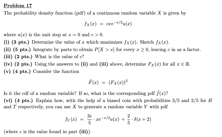 Solved Problem 17 The Probability Density Function (pdf) Of | Chegg.com