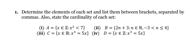 Solved Determine the elements of each set and list them | Chegg.com