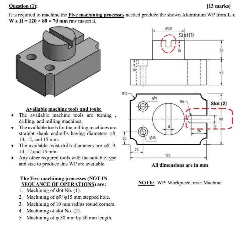 Solved Question (1): [13 marks It is required to machine the | Chegg.com