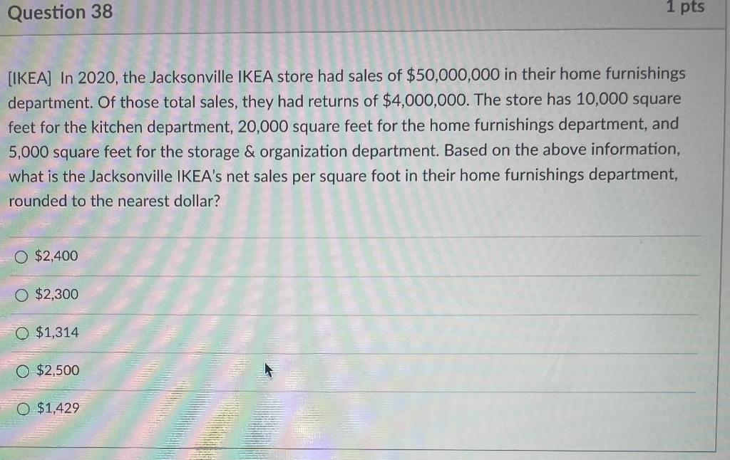 Solved [IKEA] In 2020, the Jacksonville IKEA store had sales