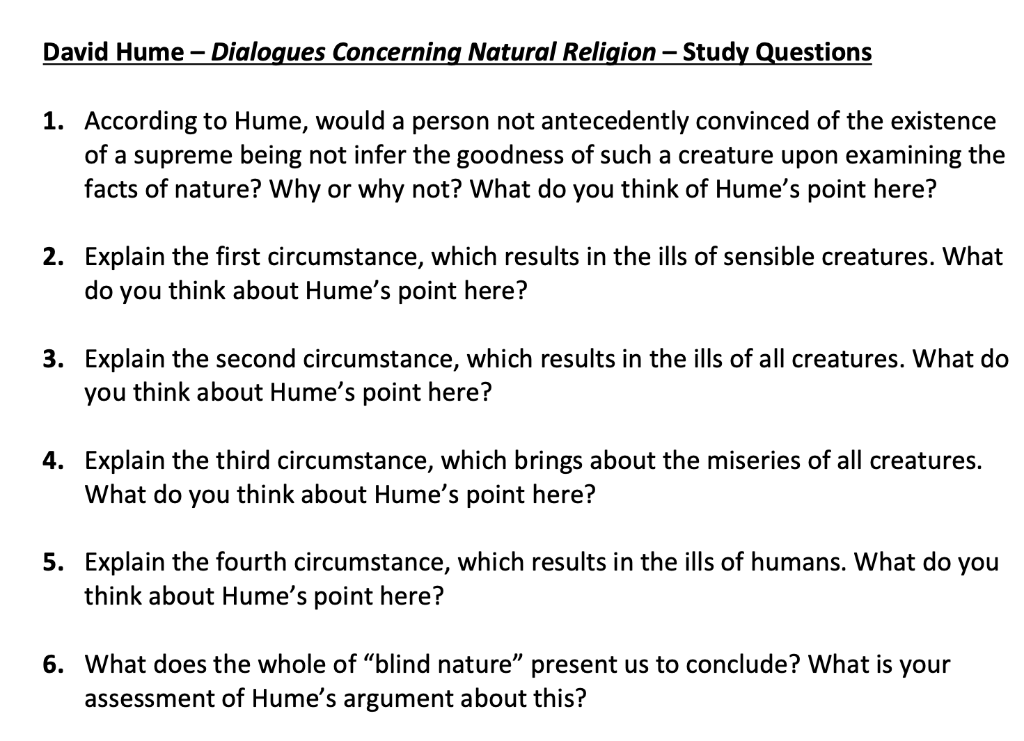 Solved David Hume – Dialogues Concerning Natural Religion - | Chegg.com