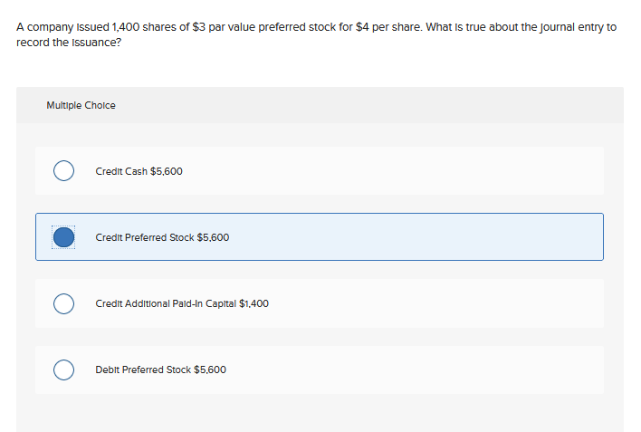 Solved A Company Issued 1,400 Shares Of $3 Par Value | Chegg.com