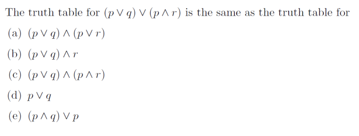 Solved The Truth Table For P∨q∨p∧r Is The Same As The 8401