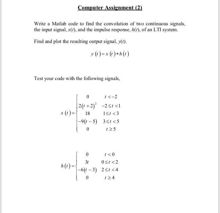 Solved Computer Assignment (2) Write a Matlab code to find | Chegg.com