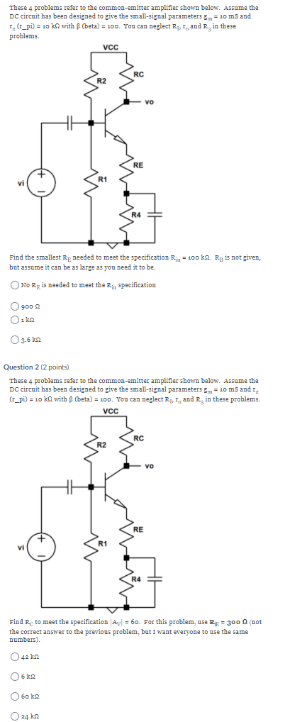 Solved These 4 problems refer to the common-emitter | Chegg.com