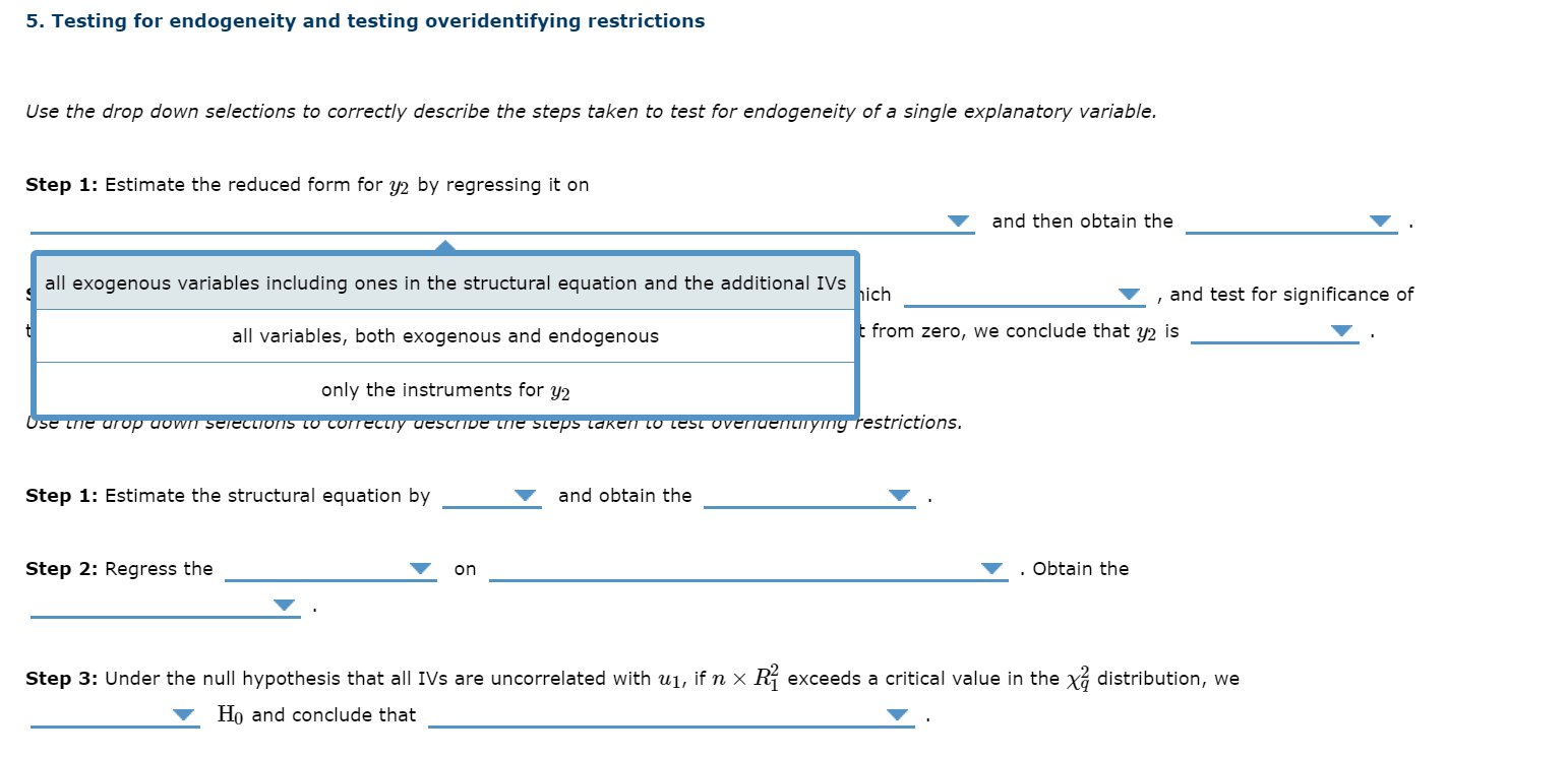 5. Testing for endogeneity and testing | Chegg.com