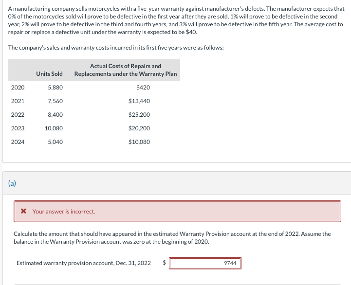 Solved B) Calculate the amount of warranty expense that