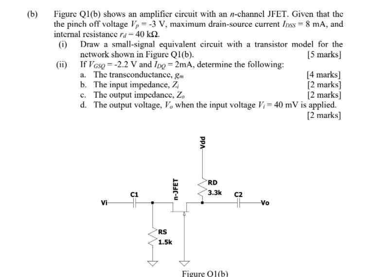 Solved (b) Figure Ql(b) Shows An Amplifier Circuit With An | Chegg.com