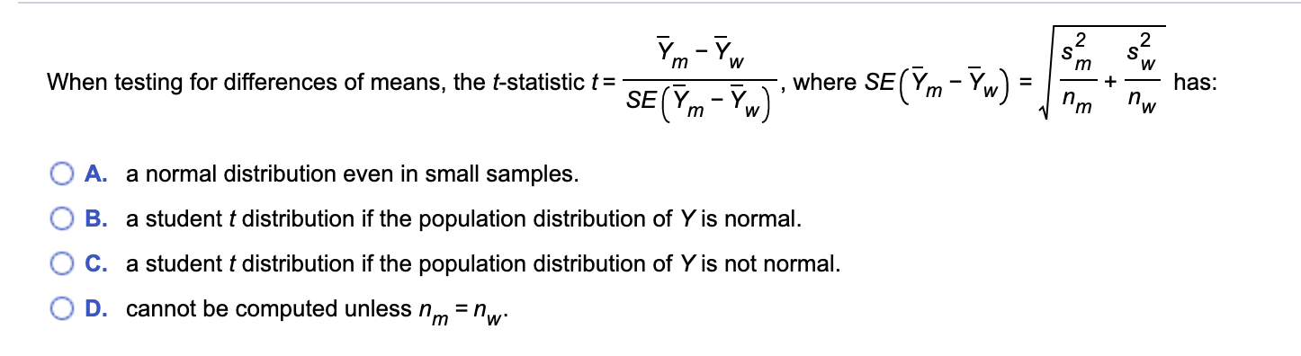 Testing Ym Solution Solved S Ym-Y When testing for differences of means, the | Chegg.com