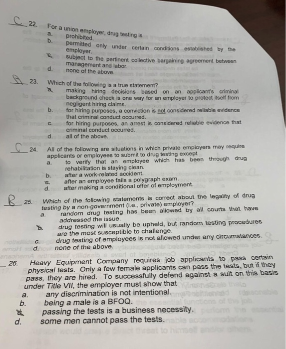 Solved C2 22. For a union employer, drug testing is a. | Chegg.com