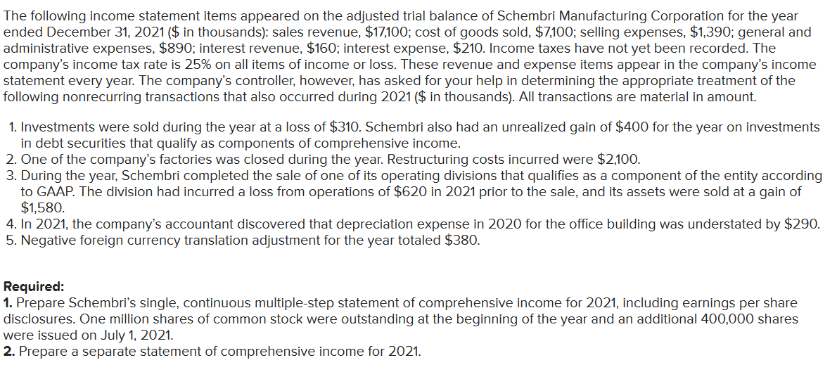 Solved The following income statement items appeared on the | Chegg.com