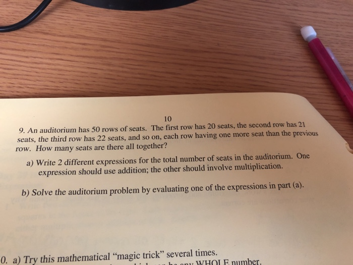 Solved 10 9. An auditorium has 50 rows of seats. The first Chegg