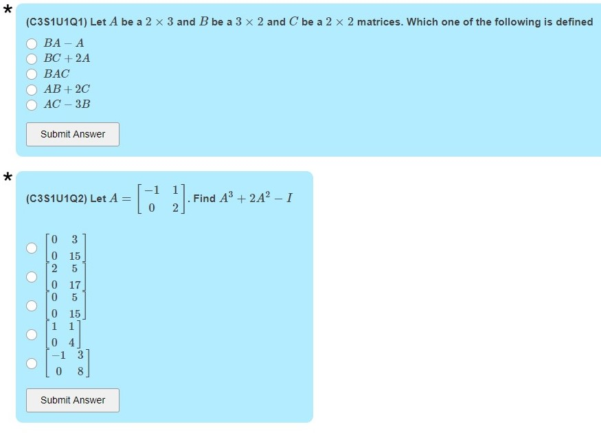 Solved * (C3S1U1Q1) Let A be a 2 x 3 and B be a 3 x 2 and C | Chegg.com