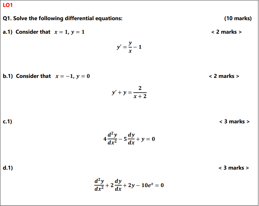 Solved Q1. Solve The Following Differential Equations: (10 | Chegg.com