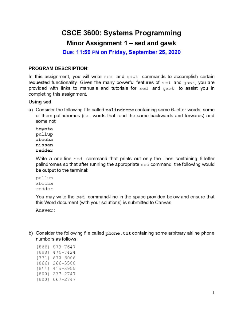 CSCE 3600: Systems Programming Minor Assignment 1 - | Chegg.com
