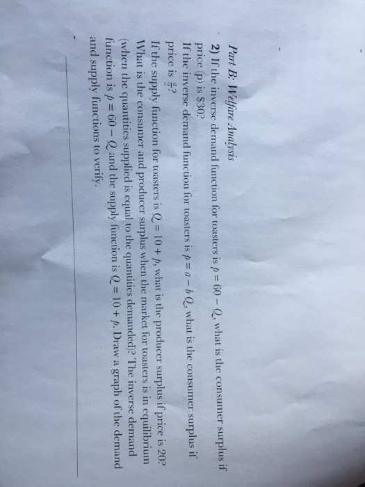 Solved Part B Welfare Analysis 2) If the inverse demand