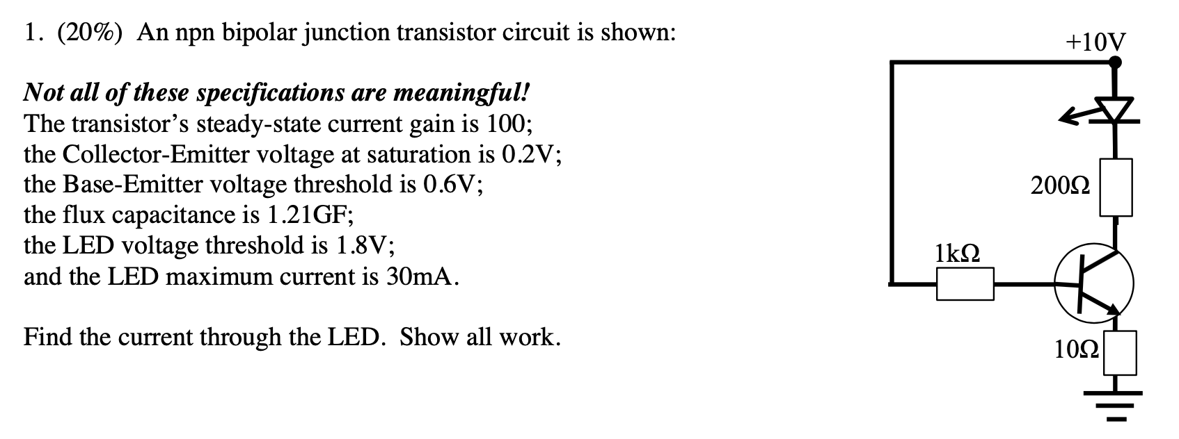 Solved An npn bipolar junction transistor circuit is