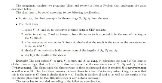 Solved The assignment requires two programs (client and | Chegg.com