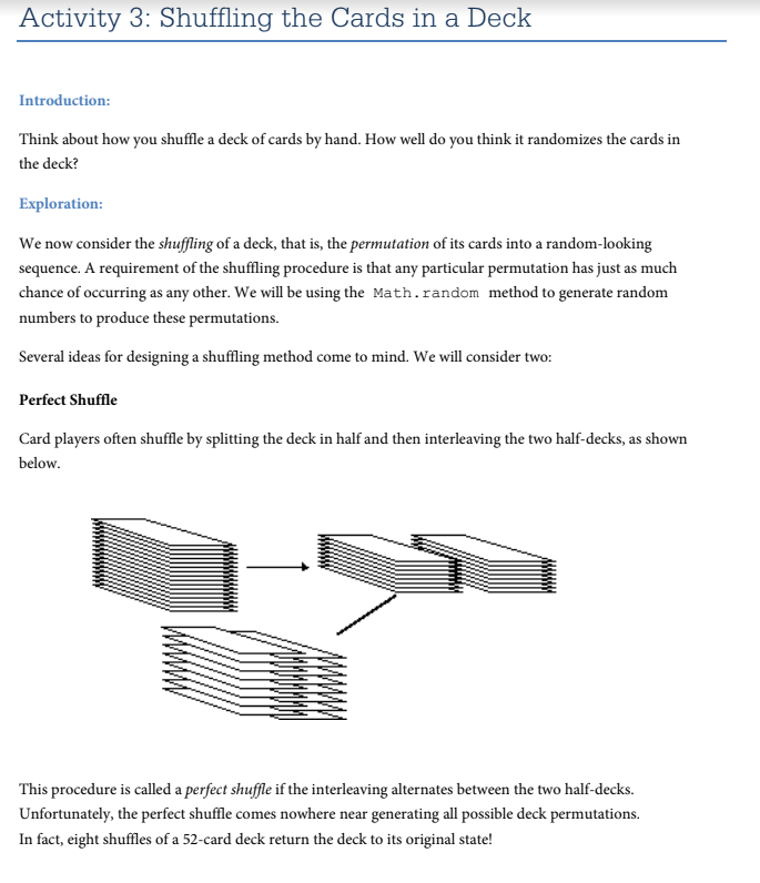 Solved Activity 3: Shuffling the Cards in a Deck | Chegg.com