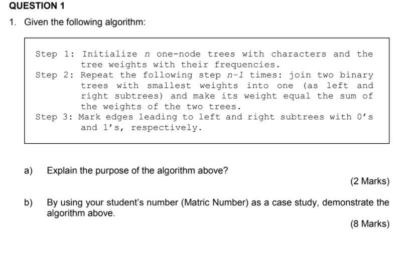 Solved QUESTION 1 1. Given The Following Algorithm: Step 1: | Chegg.com