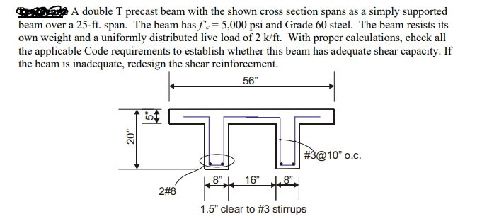 Solved Q2: A double T precast beam with the shown cross | Chegg.com