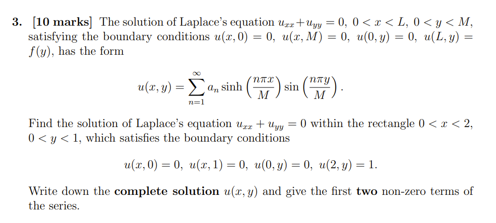 Solved 3. [10 marks] The solution of Laplace's equation Uzz | Chegg.com