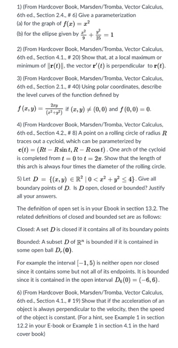 1) (From Hardcover Book, Marsden/Tromba, Vector Calculus,6th ed