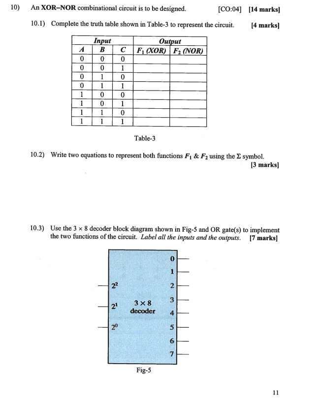 Solved 10) An XOR-NOR combinational circuit is to be | Chegg.com