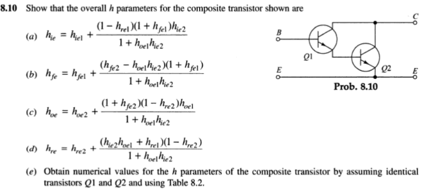 Ques E 8.10 Show that the overall h parameters for | Chegg.com