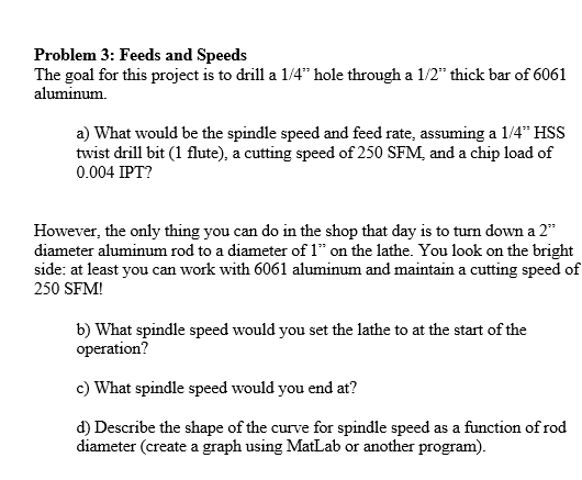 Problem 3: Feeds And Speeds The Goal For This Proj ...