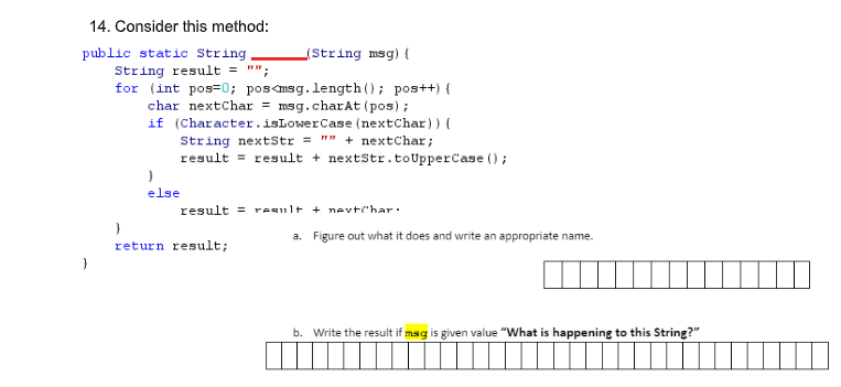 Solved 14. Consider this method: public static String String | Chegg.com image.