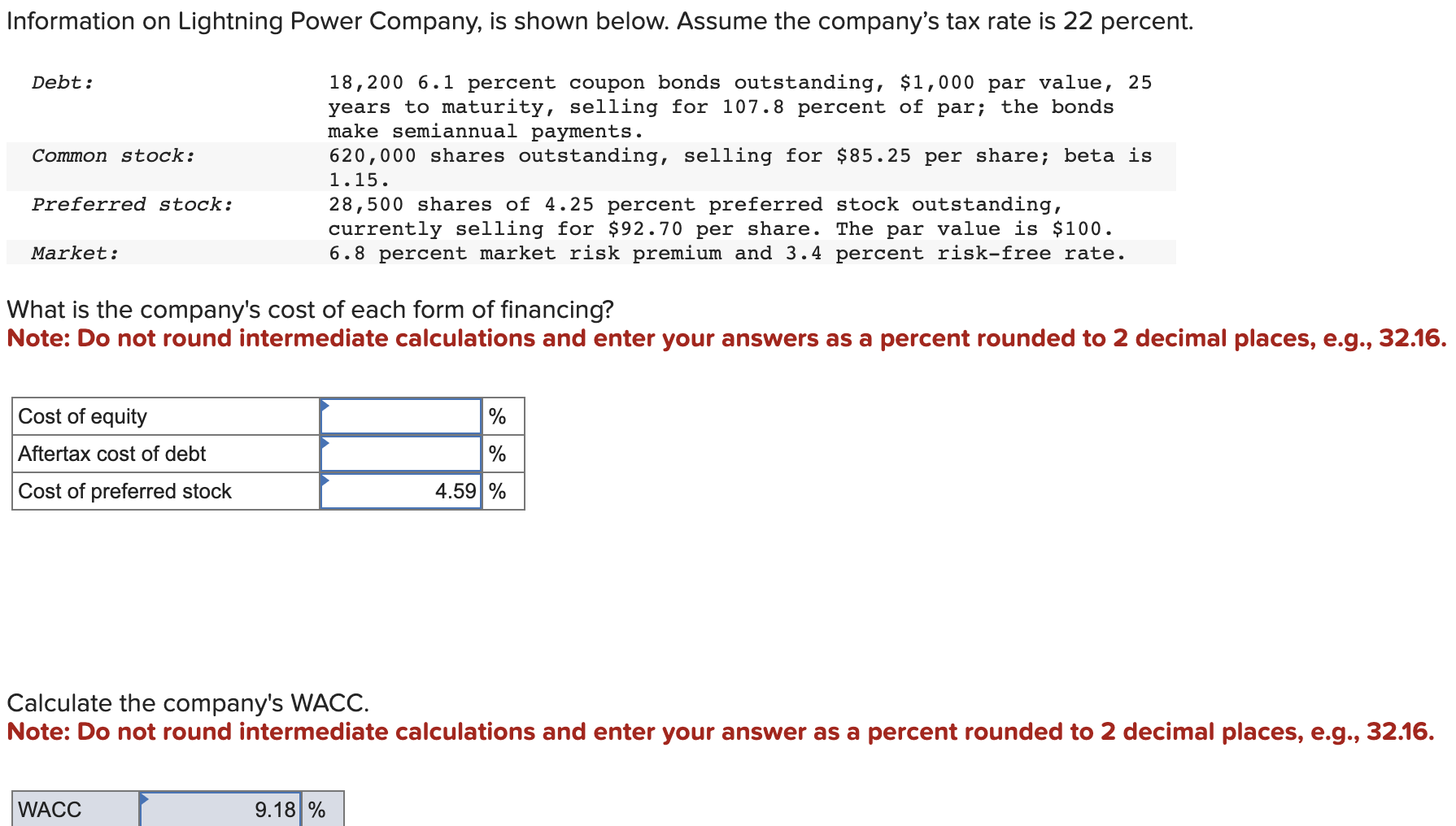 Solved What is the company's cost of each form of financing? | Chegg.com