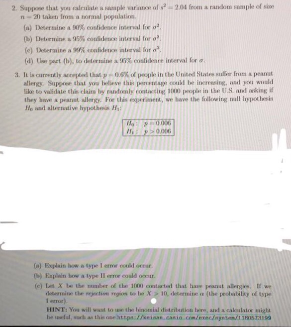 Solved 2. Suppose that you calculate a sample variance of s | Chegg.com