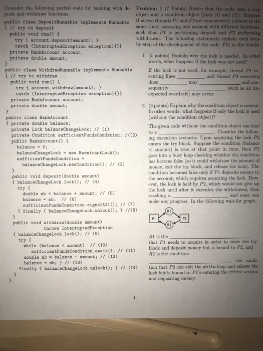 Solved Consider the following partial code for banking with | Chegg.com