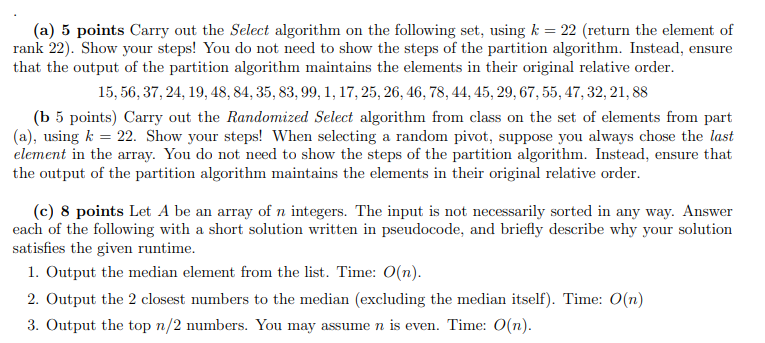 Solved (a) 5 points Carry out the Select algorithm on the | Chegg.com