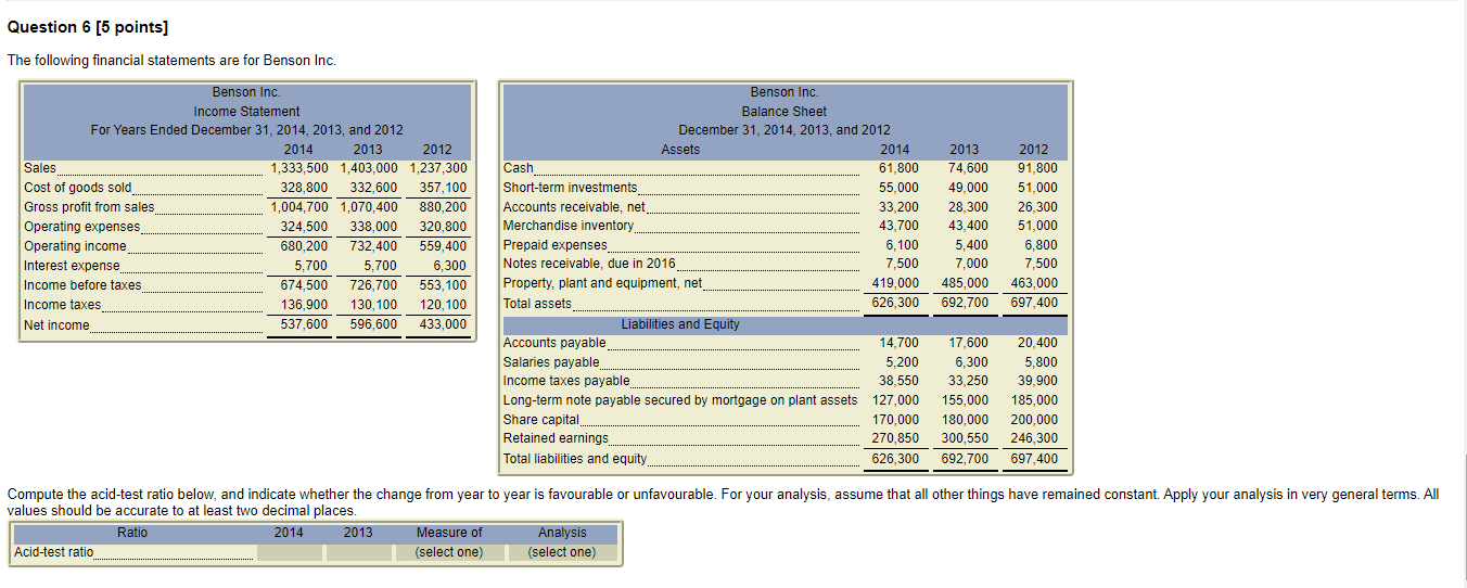 Solved Question 6 [5 points] The following financial