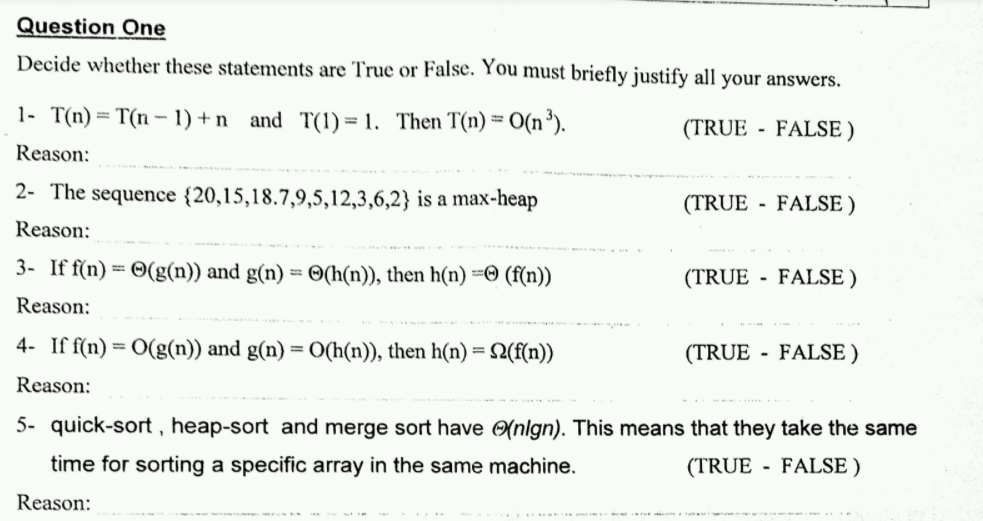 Solved Question One Decide whether these statements are True | Chegg.com