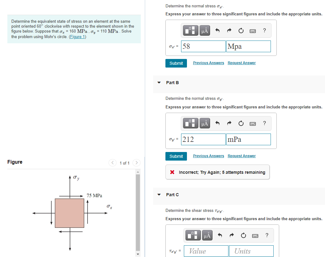 Solved Determine the normal stress o Express your answer to | Chegg.com