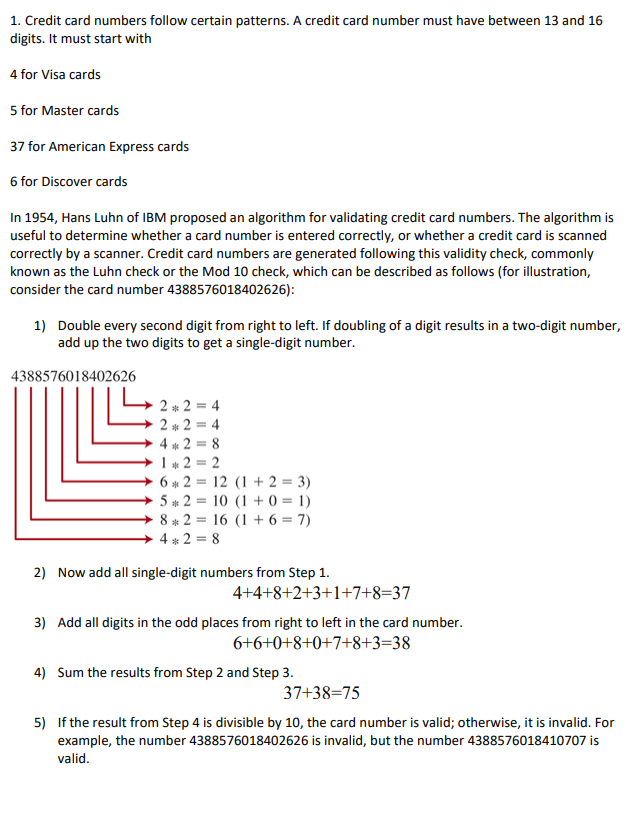 Solved 1. Credit card numbers follow certain patterns. A | Chegg.com