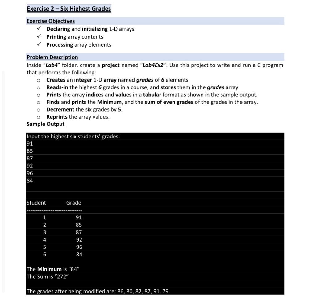Solved Exercise 2 - Six Highest Grades Exercise Objectives | Chegg.com