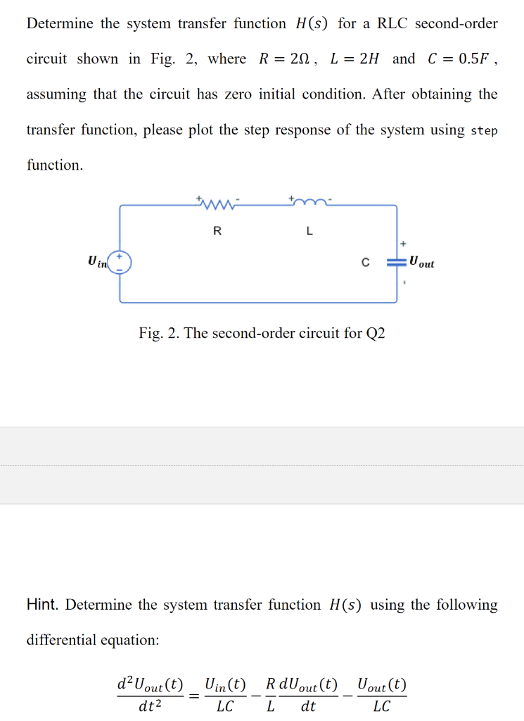 Solved Determine the system transfer function H(s) for a RLC | Chegg.com