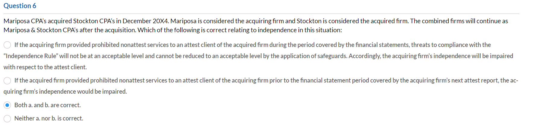 Solved Question 6 Mariposa CPA's acquired Stockton CPA's in | Chegg.com