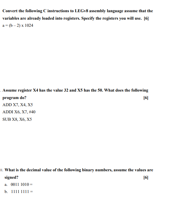 Solved Convert The Following Instructions To LEGv8 Assembly | Chegg.com