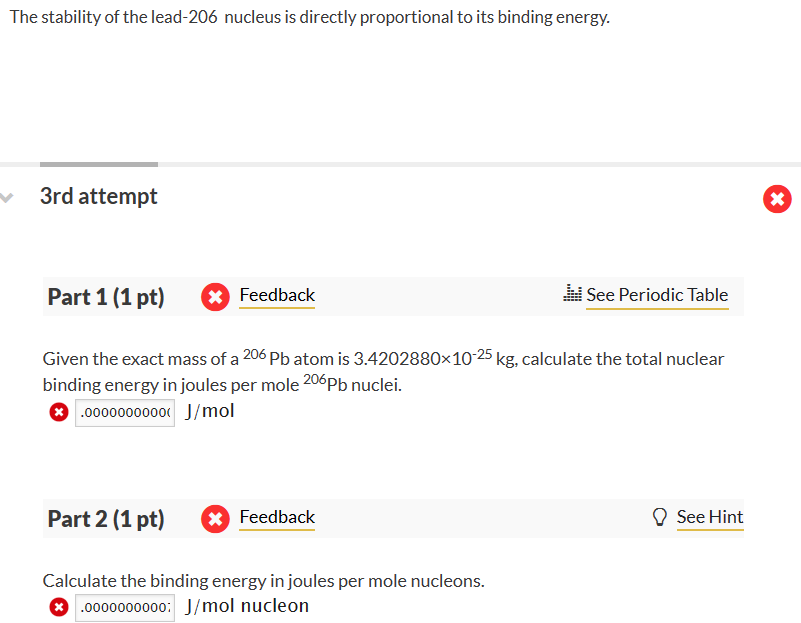 Solved The stability of the lead-206 nucleus is directly | Chegg.com
