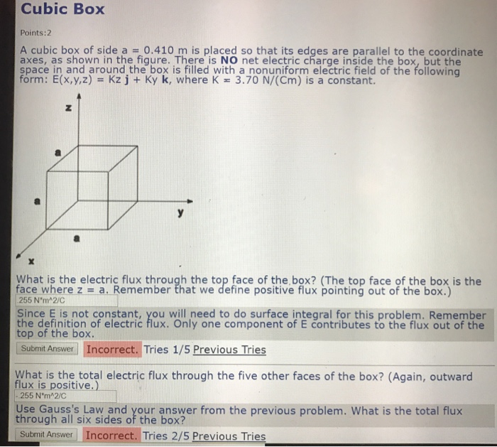 Solved Cubic Box Points:2 A cubic box of side a = 0.410 m is | Chegg.com