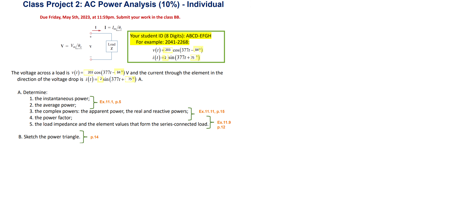 Solved Class Project 2: AC Power Analysis (10\%) - | Chegg.com