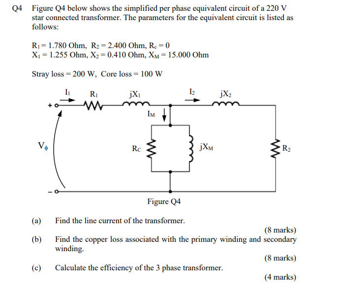 Solved Q4 Figure Q4 below shows the simplified per phase | Chegg.com
