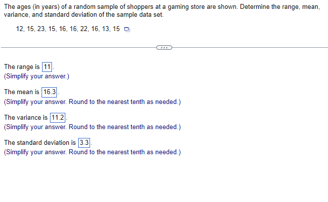 Solved The ages (in years) of a random sample of shoppers at | Chegg.com