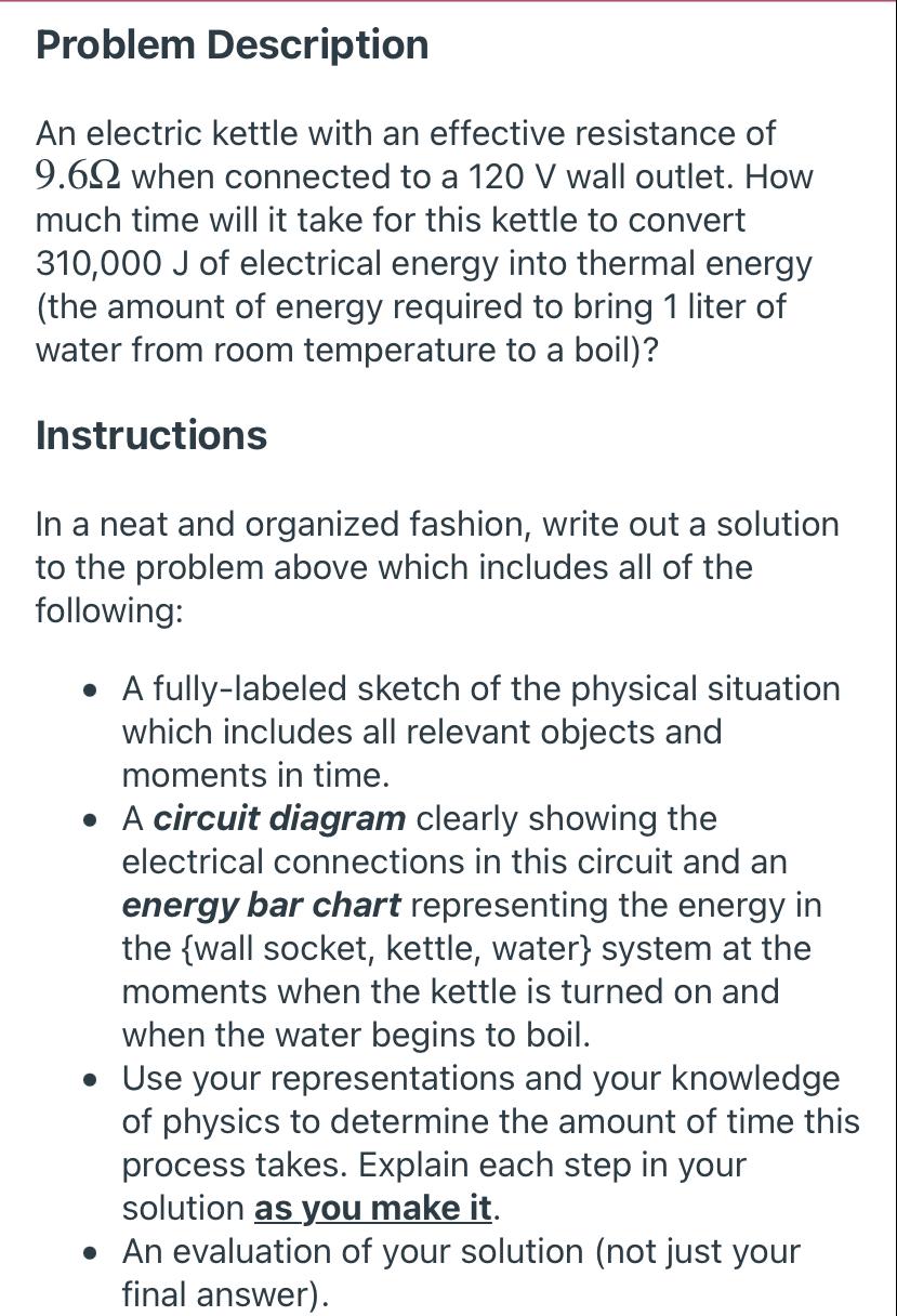Solved Problem Description An electric kettle with an | Chegg.com